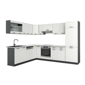Vicco Cucina angolare completa Bianco casa di campagna/antracite 227 x 287 cm , PL Marmo