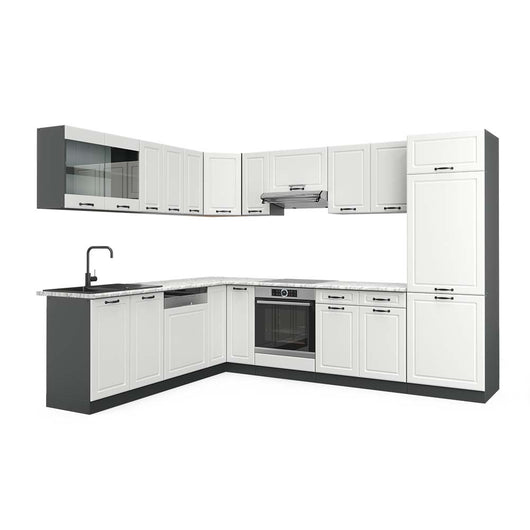 Vicco Cucina angolare completa Bianco casa di campagna/antracite 227 x 287 cm , PL Marmo