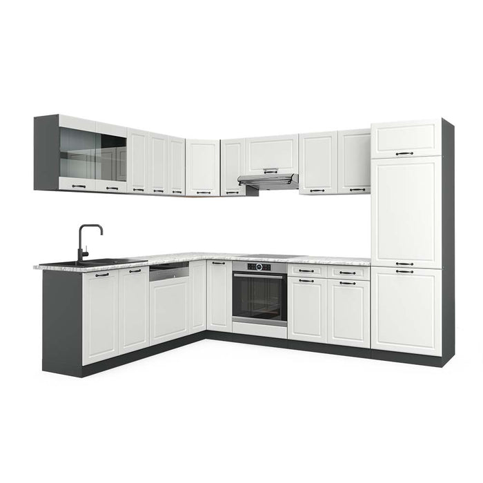 Vicco Cucina angolare completa Bianco casa di campagna/antracite 227 x 287 cm , PL Marmo