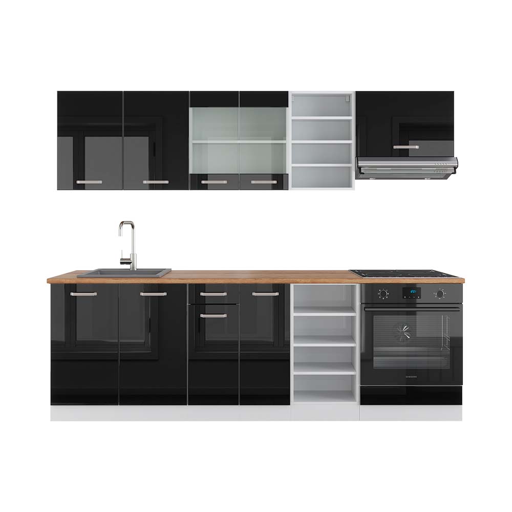 Vicco Cucina componibile Nero lucido/bianco 240 cm , PL Rovere