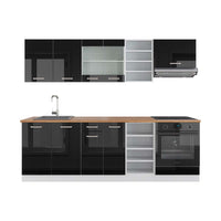 Vicco Cucina componibile Nero lucido/bianco 240 cm , PL Rovere