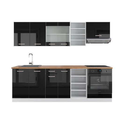 Vicco Cucina componibile Nero lucido/bianco 240 cm , PL Rovere