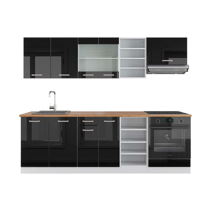 Vicco Cucina componibile Nero lucido/bianco 240 cm , PL Rovere