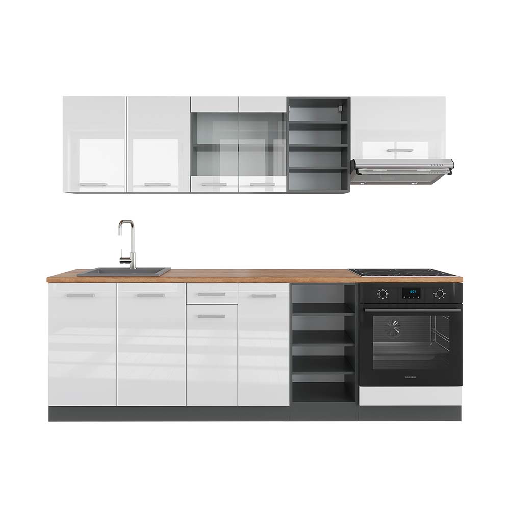 Vicco Cucina componibile Bianco lucido/antracite 240 cm , PL Rovere