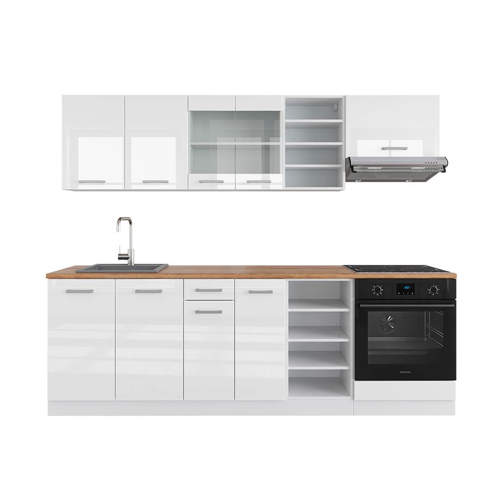 Vicco Cucina componibile Bianco lucido/bianco 240 cm , PL Rovere