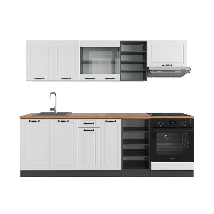 Vicco Cucina componibile Bianco casa di campagna/antracite 240 cm , PL Rovere