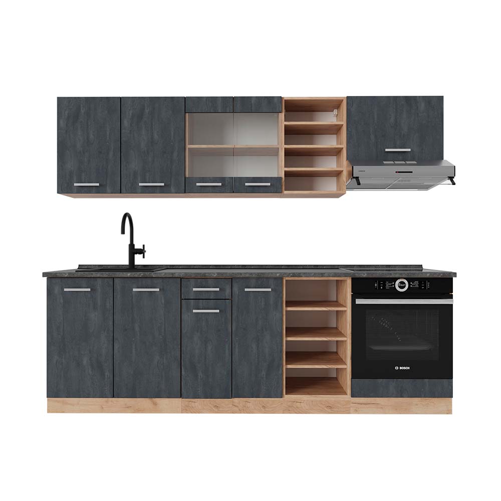 Vicco Cucina componibile Calcestruzzo nero/quercia dorata 240 cm PL Antracite