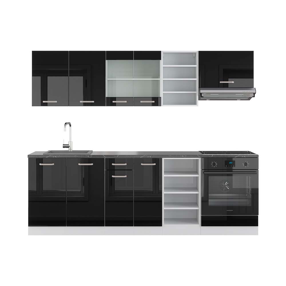 Vicco Cucina componibile Nero lucido/bianco 240 cm , PL Antracite