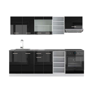 Vicco Cucina componibile Nero lucido/bianco 240 cm , PL Antracite