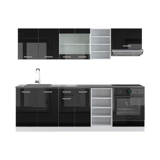 Vicco Cucina componibile Nero lucido/bianco 240 cm , PL Antracite