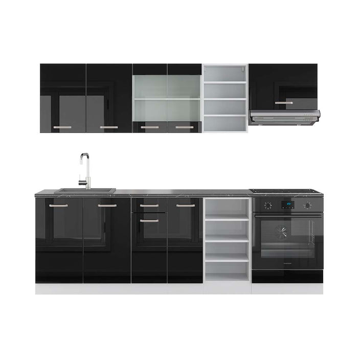 Vicco Cucina componibile Nero lucido/bianco 240 cm , PL Antracite