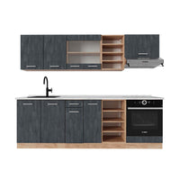 Vicco Cucina componibile Calcestruzzo nero/quercia dorata 240 cm PL Marmo