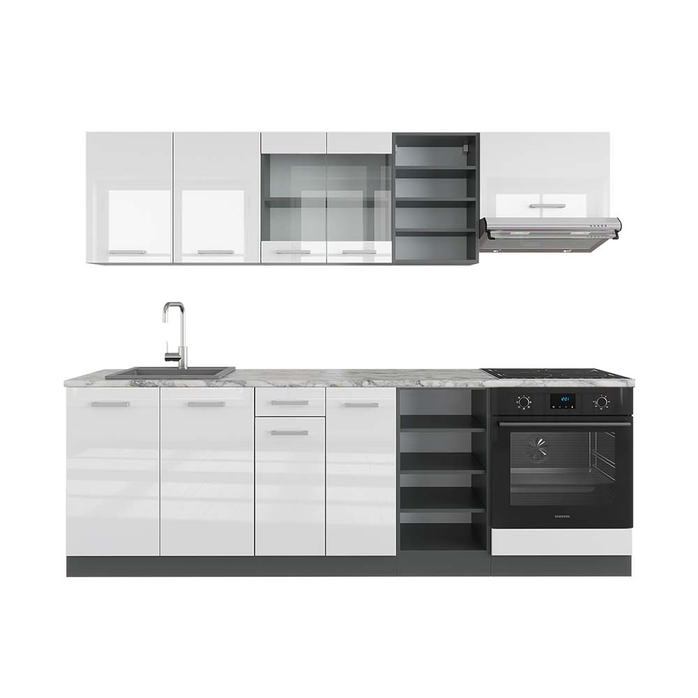 Vicco Cucina componibile Bianco lucido/antracite 240 cm , PL Marmo