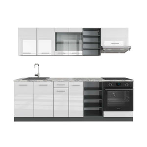Vicco Cucina componibile Bianco lucido/antracite 240 cm , PL Marmo