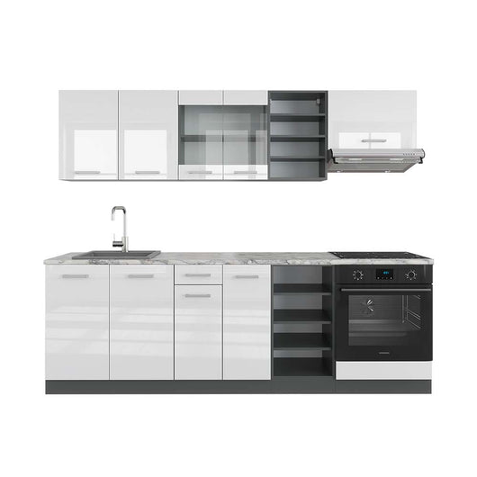 Vicco Cucina componibile Bianco lucido/antracite 240 cm , PL Marmo