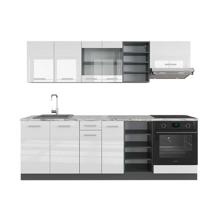 Vicco Cucina componibile Bianco lucido/antracite 240 cm , PL Marmo