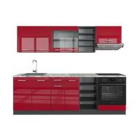 Vicco Cucina componibile Rosso lucido/antracite 240 cm , PL Marmo