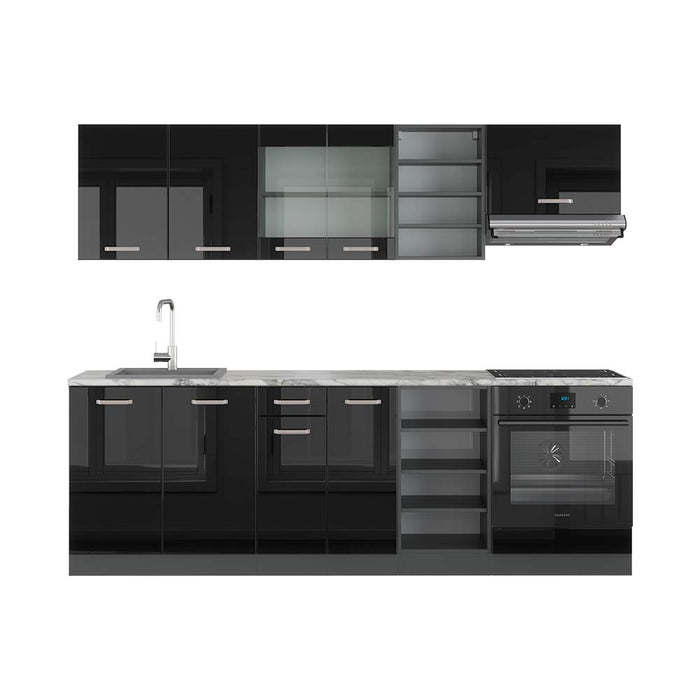 Vicco Cucina componibile Nero lucido/antracite 240 cm , PL Marmo