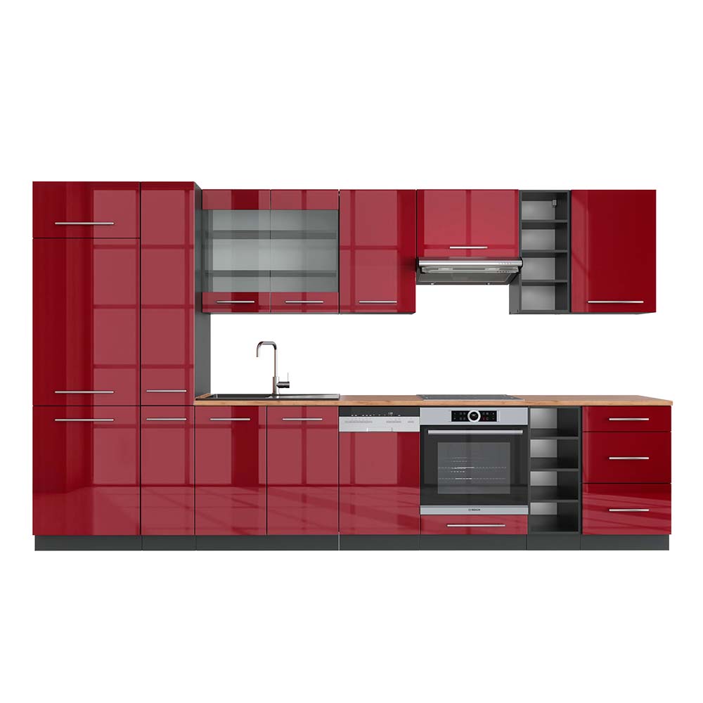Vicco Cucina componibile Bordeaux lucido/antracite 355 cm , PL Rovere