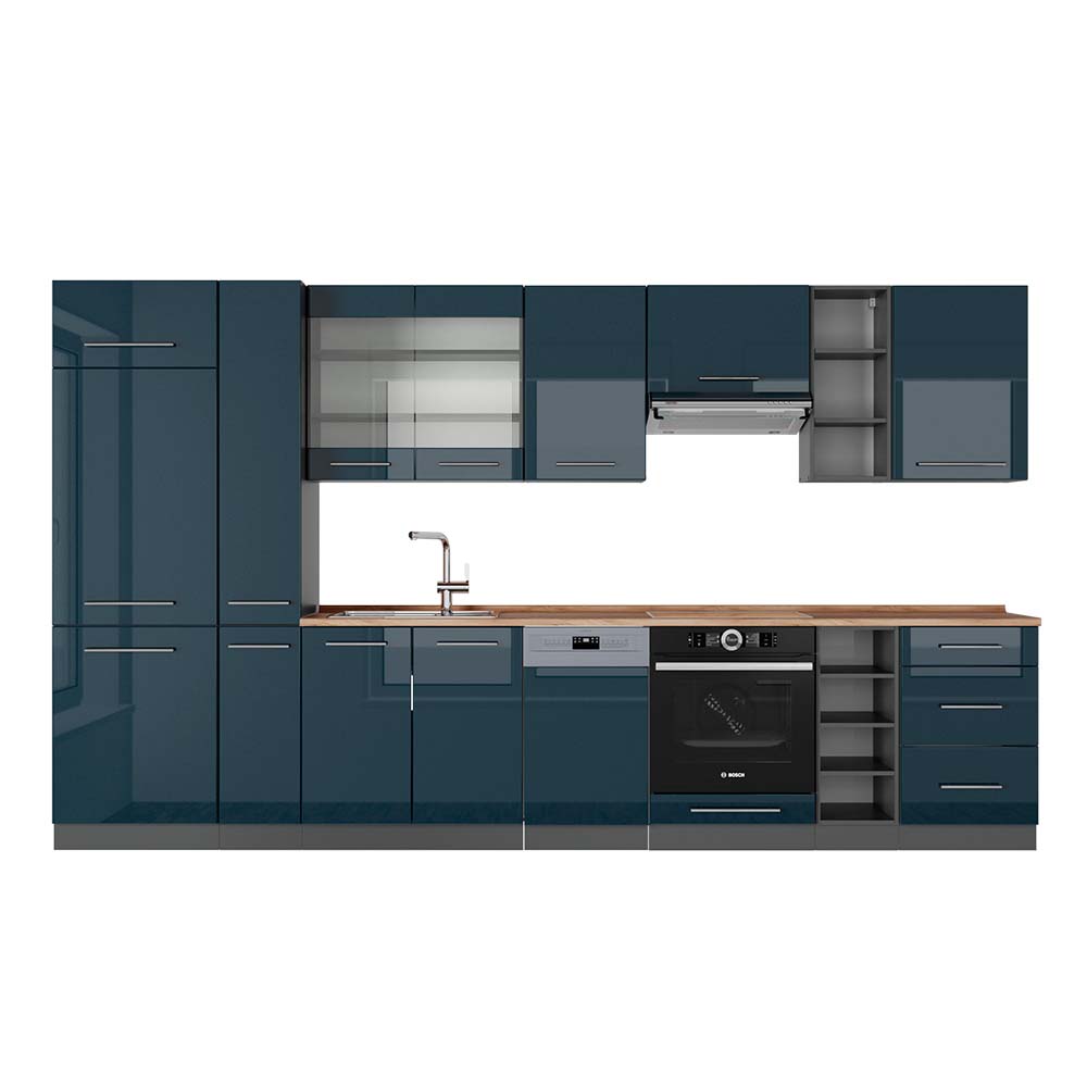 Vicco Cucina componibile Blu scuro lucido/antracite 355 cm , PL Rovere