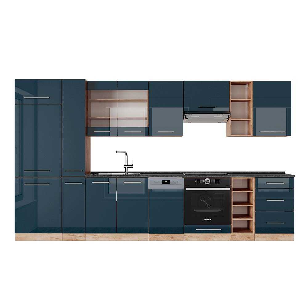 Vicco Cucina componibile Blu scuro lucido/rovere dorato 355 cm , PL Antracite