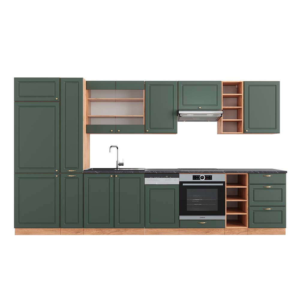 Vicco Cucina componibile Quercia verde-oro Country/oro Power 355 cm , PL Antracite