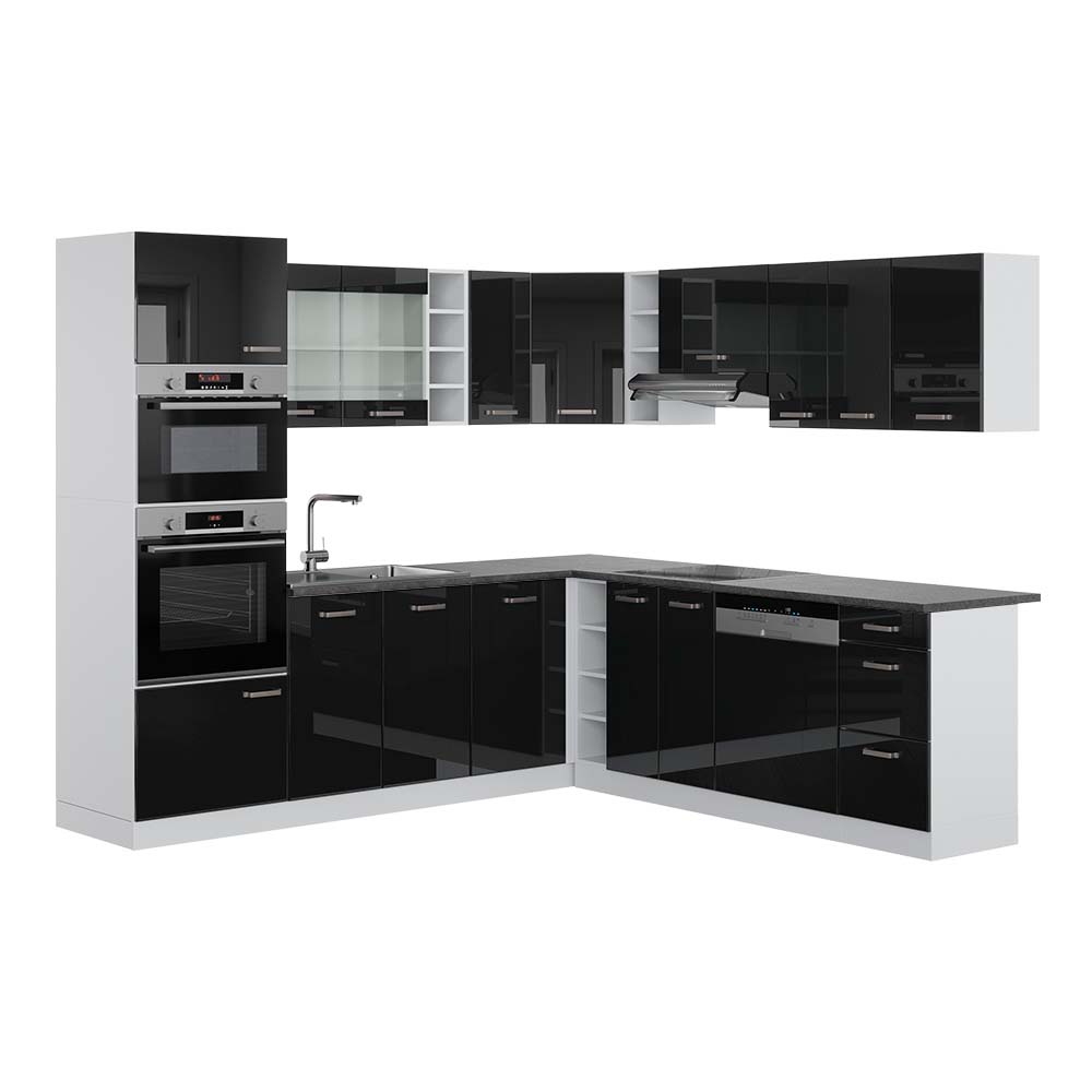 Vicco Cucina angolare completa Nero lucido/bianco 237 x 247 cm , PL Antracite