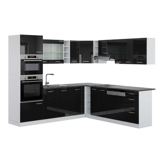 Vicco Cucina angolare completa Nero lucido/bianco 237 x 247 cm , PL Antracite