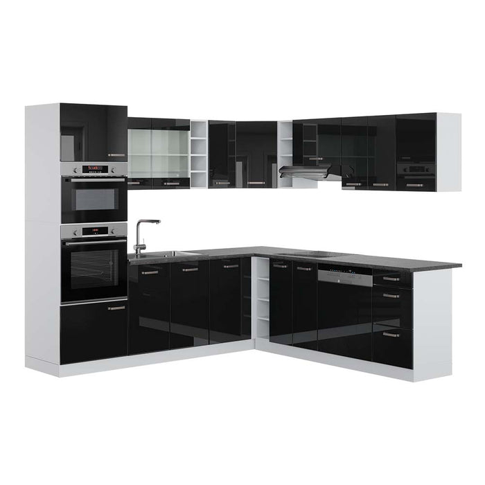 Vicco Cucina angolare completa Nero lucido/bianco 237 x 247 cm , PL Antracite