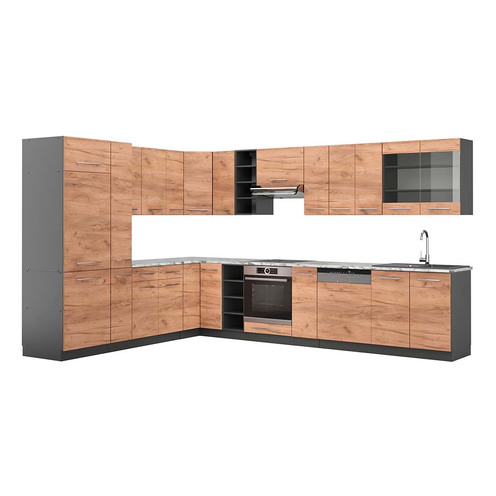 Vicco Cucina angolare completa Quercia dorata/antracite 347 x 257 cm , PL Marmo