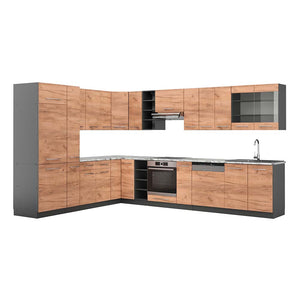 Vicco Cucina angolare completa Quercia dorata/antracite 347 x 257 cm , PL Marmo