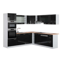 Vicco Cucina angolare completa Nero lucido/bianco 237 x 247 cm , PL Rovere
