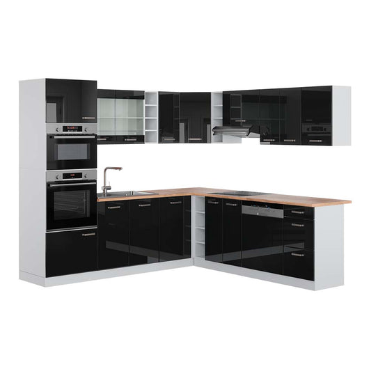 Vicco Cucina angolare completa Nero lucido/bianco 237 x 247 cm , PL Rovere