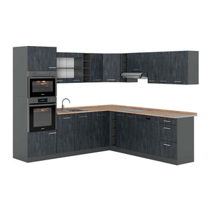 Vicco Cucina angolare completa Calcestruzzo nero/antracite 237 x 247 cm PT Rovere