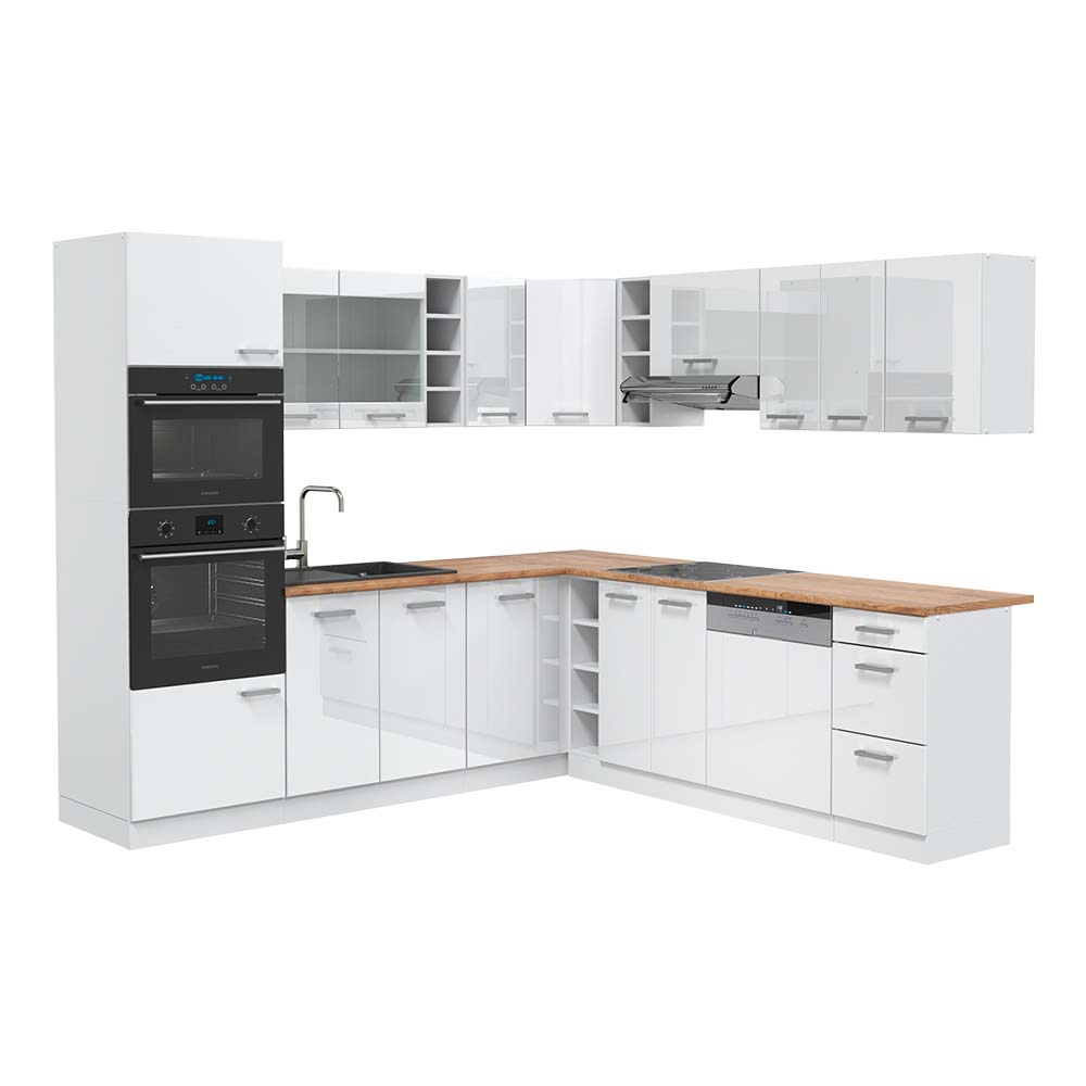 Vicco Cucina angolare completa Bianco lucido/bianco 237 x 247 cm , PL Rovere