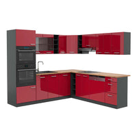 Vicco Cucina angolare completa Rosso lucido/antracite 247 x 60 cm , PL Rovere