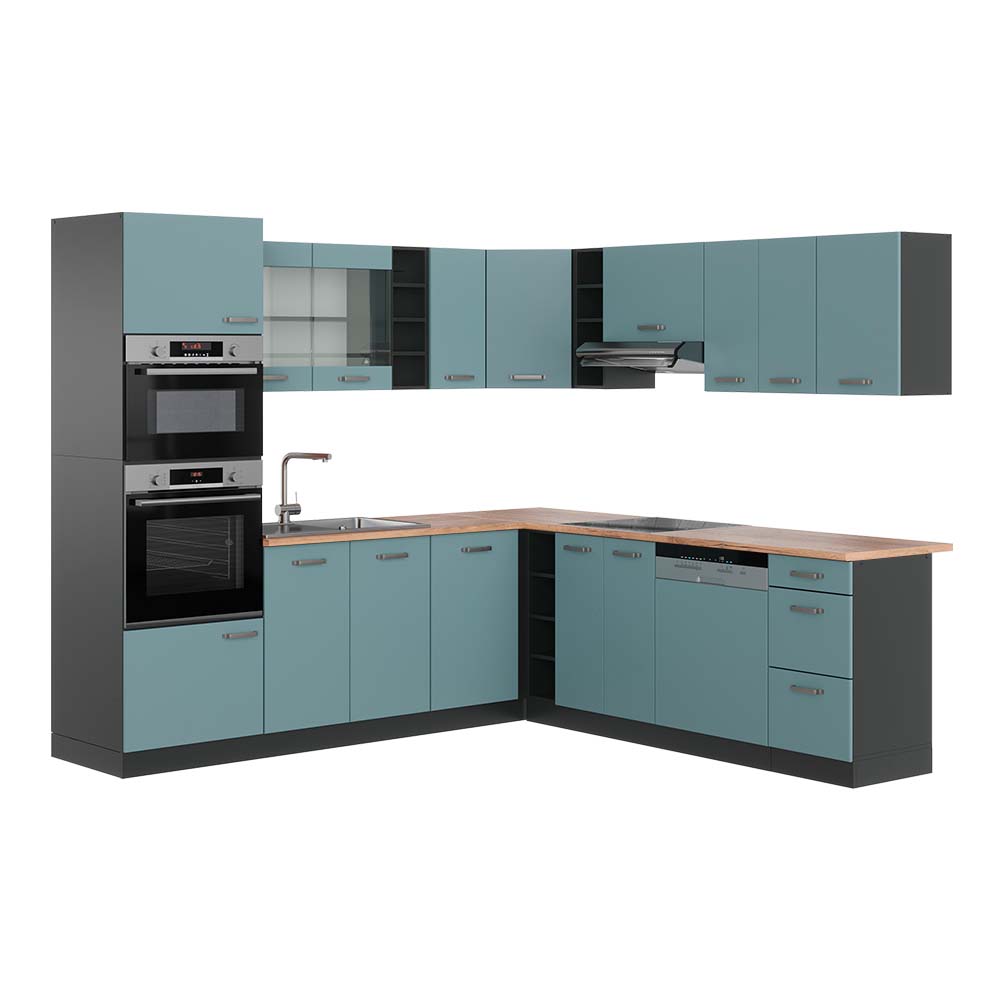 Vicco Cucina angolare completa Blu-grigio/antracite 237 x 247 cm , PL Rovere