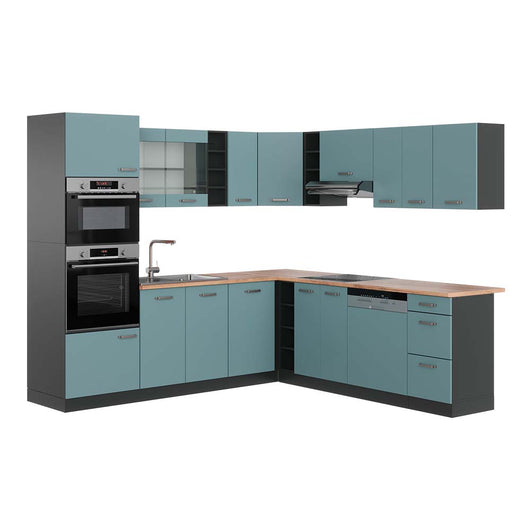 Vicco Cucina angolare completa Blu-grigio/antracite 237 x 247 cm , PL Rovere
