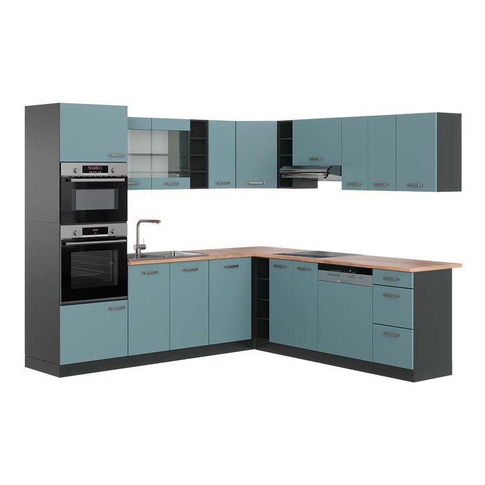 Vicco Cucina angolare completa Blu-grigio/antracite 237 x 247 cm , PL Rovere