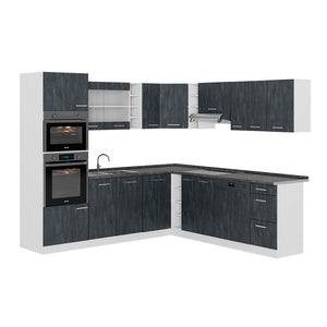 Vicco Cucina angolare completa Nero cemento/bianco 237 x 247 cm PL Antracite