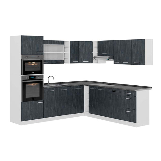 Vicco Cucina angolare completa Nero cemento/bianco 237 x 247 cm PL Antracite