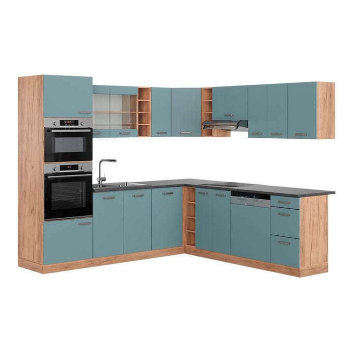 Vicco Cucina angolare completa Rovere blu-grigio/oro 237 x 247 cm , PL Antracite