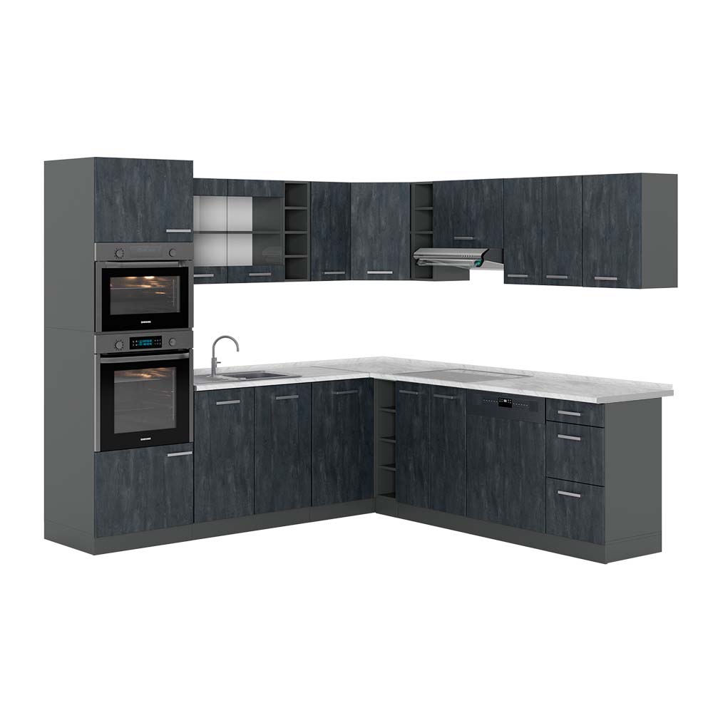 Vicco Cucina angolare completa Calcestruzzo nero/antracite 237 x 247 cm PL Marmo