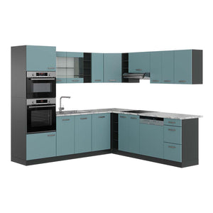 Vicco Cucina angolare completa Blu-grigio/antracite 237 x 247 cm , PL Marmo
