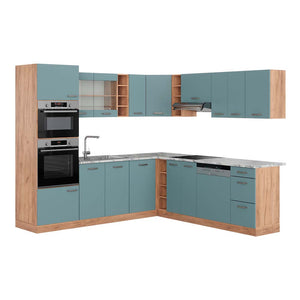 Vicco Cucina angolare completa Rovere blu-grigio/oro 237 x 247 cm , PL Marmo