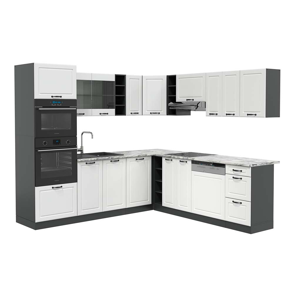 Vicco Cucina angolare completa Bianco casa di campagna/antracite 237 x 247 cm , PL Marmo