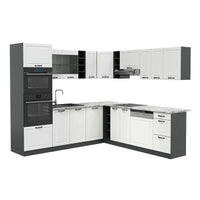 Vicco Cucina angolare completa Bianco casa di campagna/antracite 237 x 247 cm , PL Marmo