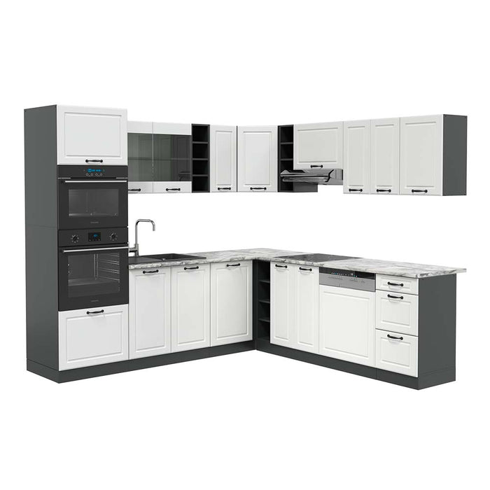 Vicco Cucina angolare completa Bianco casa di campagna/antracite 237 x 247 cm , PL Marmo
