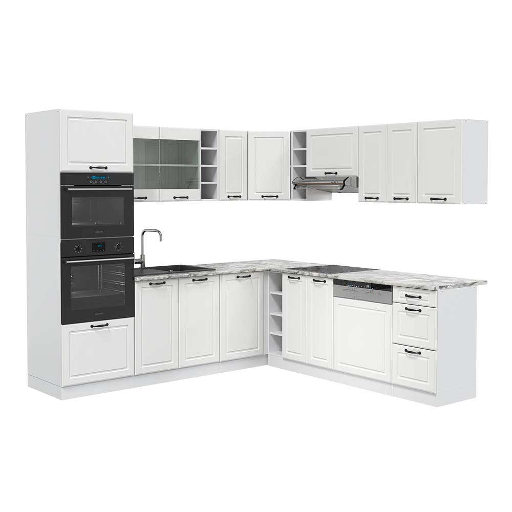 Vicco Cucina angolare completa Casa di campagna bianca/bianco 237 x 60 cm , PL Marmo