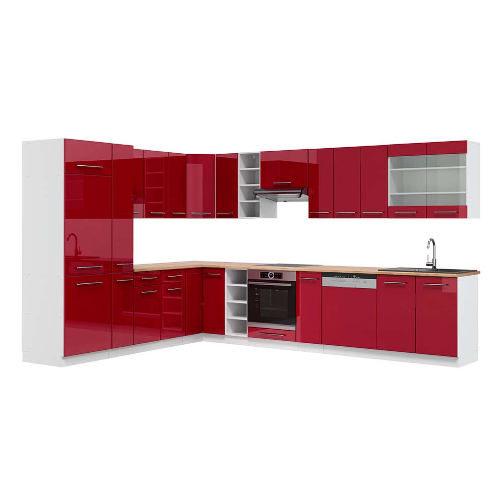 Vicco Cucina angolare completa Bordeaux lucido/bianco 347 x 257 cm , PL Rovere